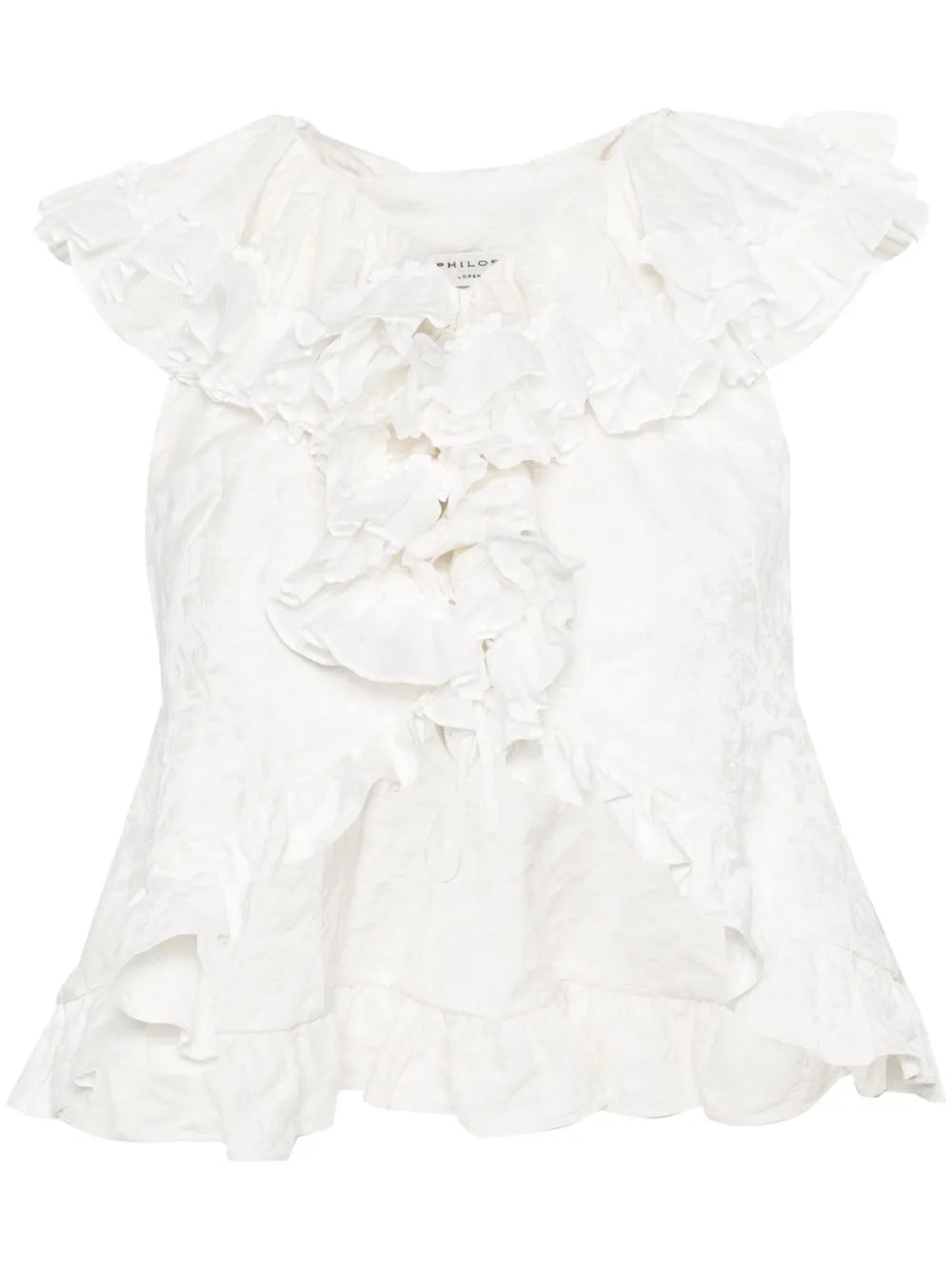 Floral-Jacquard Ruffled Blouse