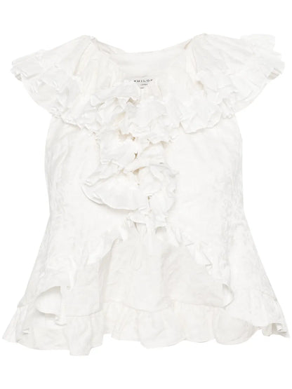 Floral-Jacquard Ruffled Blouse