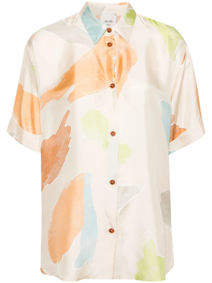 Abstract-Print Silk Shirt