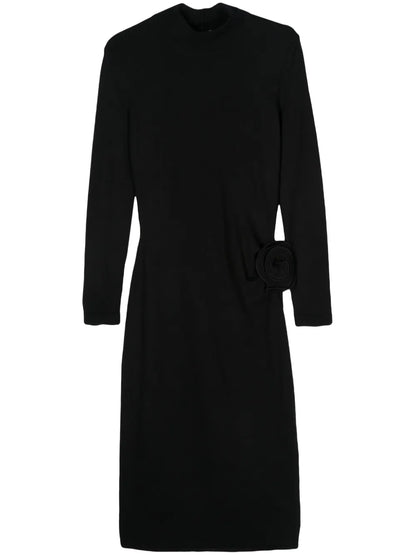 Flower-Appliqué Knit Dress