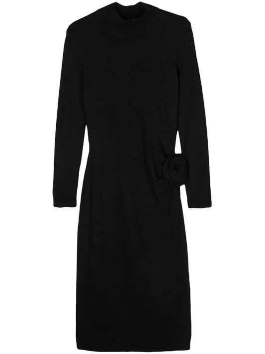 Flower-Appliqué Knit Dress
