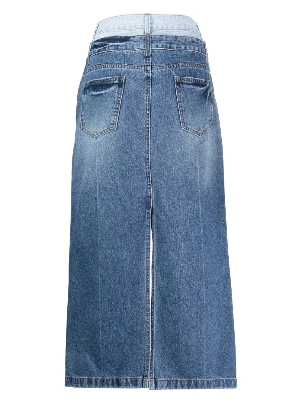 Double-Waistband Denim Maxi Skirt