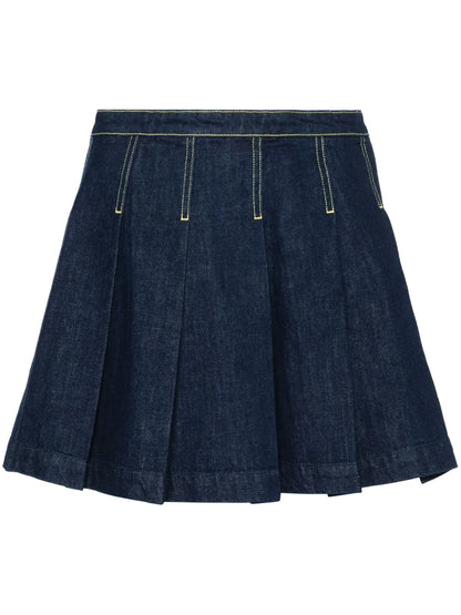 Pleated Denim Mini Skirt