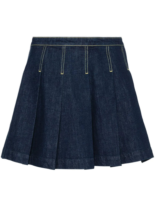 Pleated Denim Mini Skirt