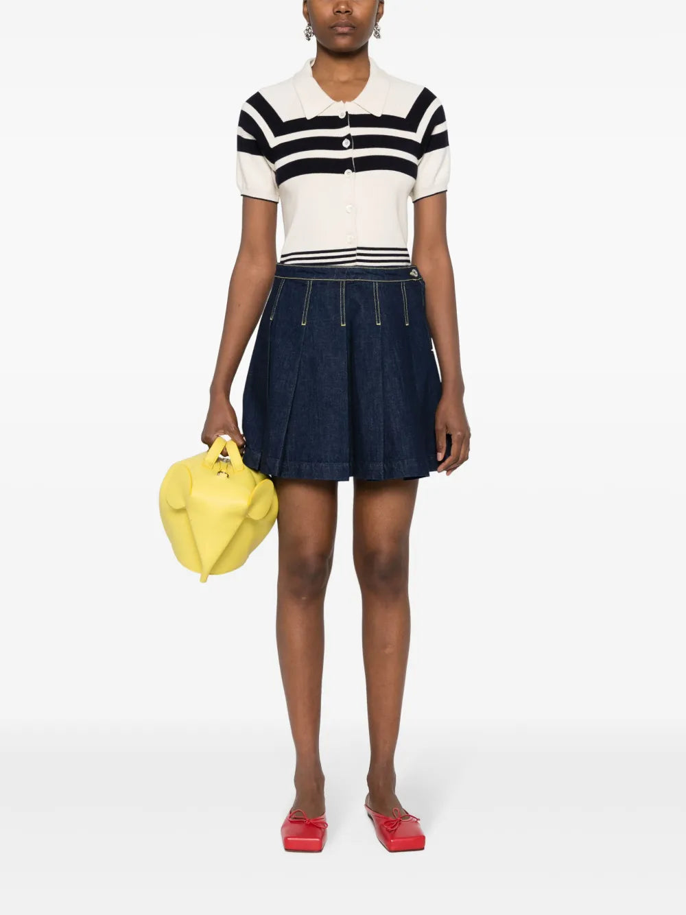 Pleated Denim Mini Skirt