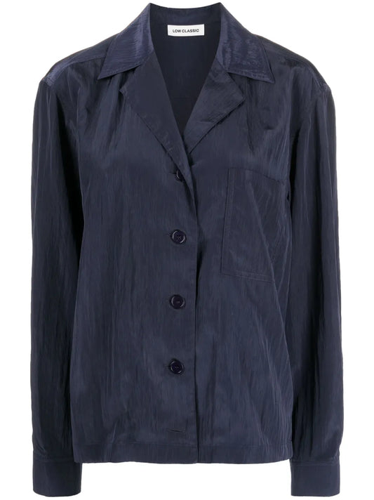 Camp-Collar Crinkled Shirt