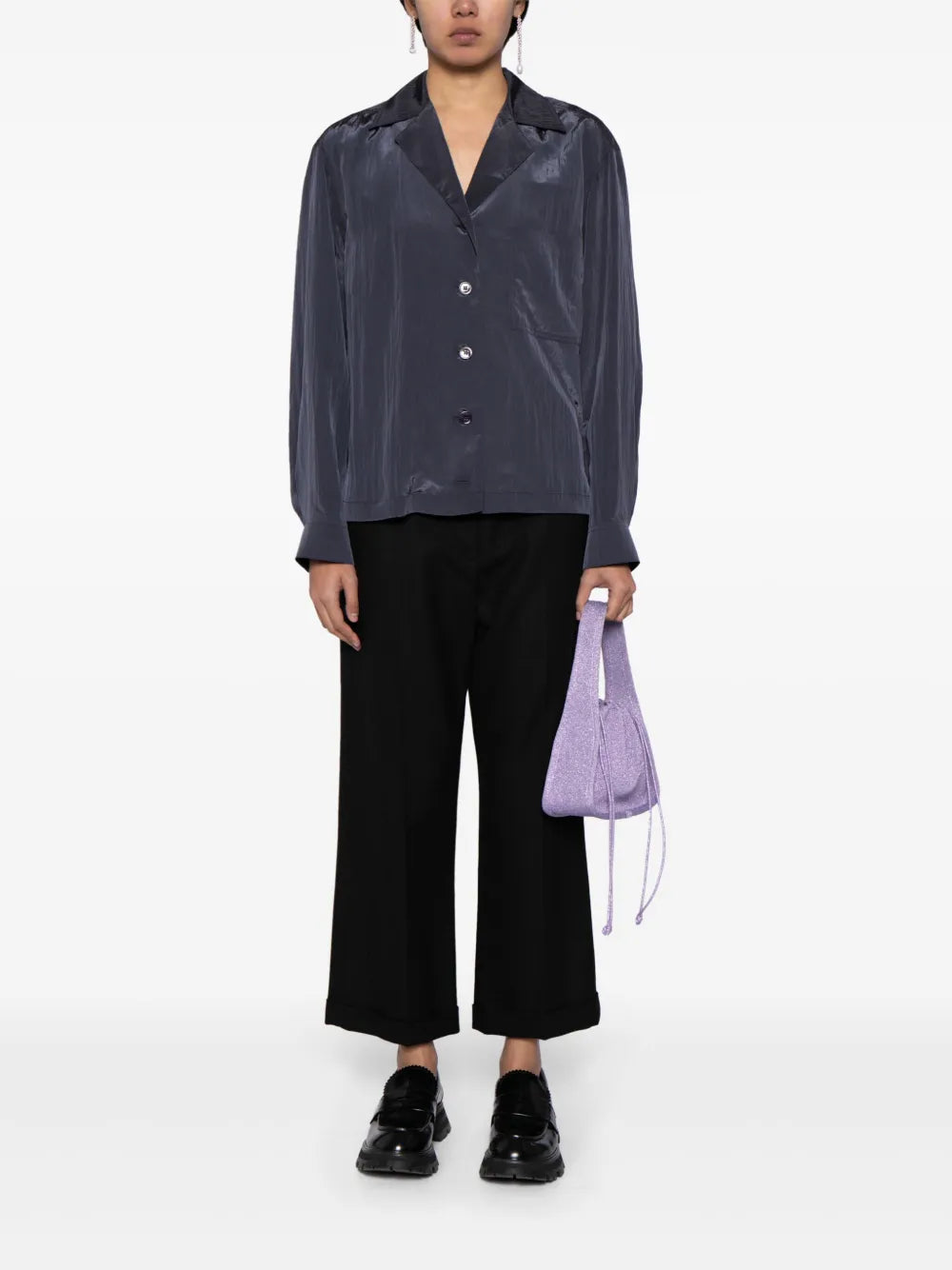 Camp-Collar Crinkled Shirt