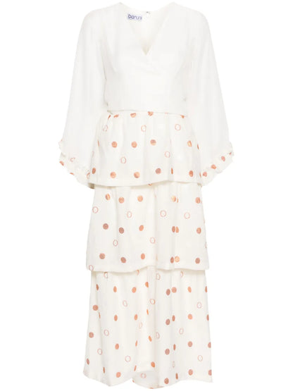 Polka-Dot Jacquard Wrap Dress