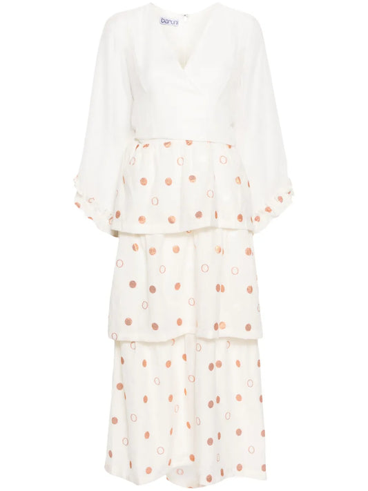 Polka-Dot Jacquard Wrap Dress