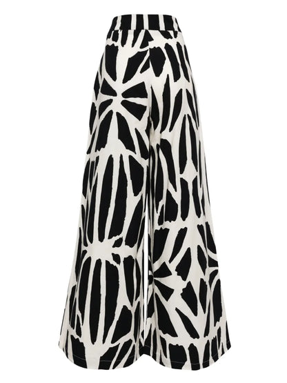 Graphic-Print Wide-Leg Cotton Trousers