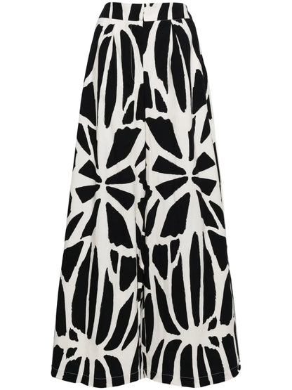 Graphic-Print Wide-Leg Cotton Trousers