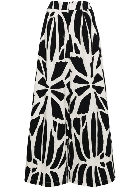 Graphic-Print Wide-Leg Cotton Trousers