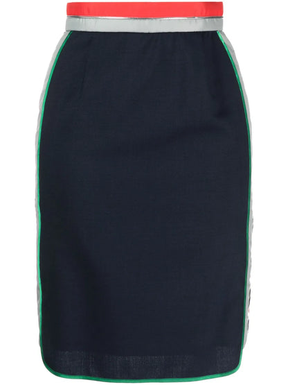 Stripe-Waistband Knee-Length Skirt