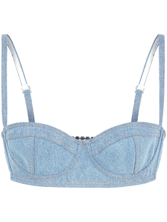 Logo-Embellished Denim Bustier Top