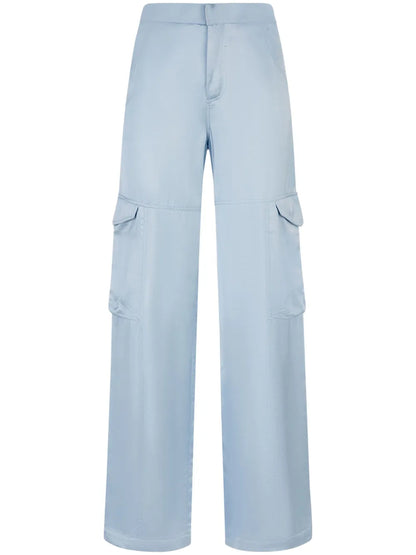 High-Waisted Satin Cargo Trousers