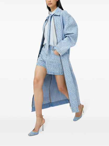 Logo-Jacquard Denim Coat