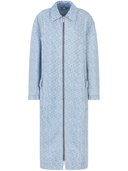 Logo-Jacquard Denim Coat