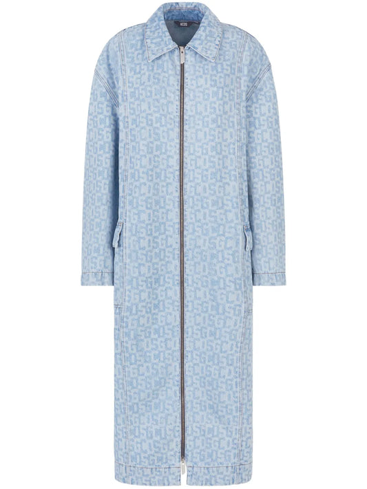 Logo-Jacquard Denim Coat