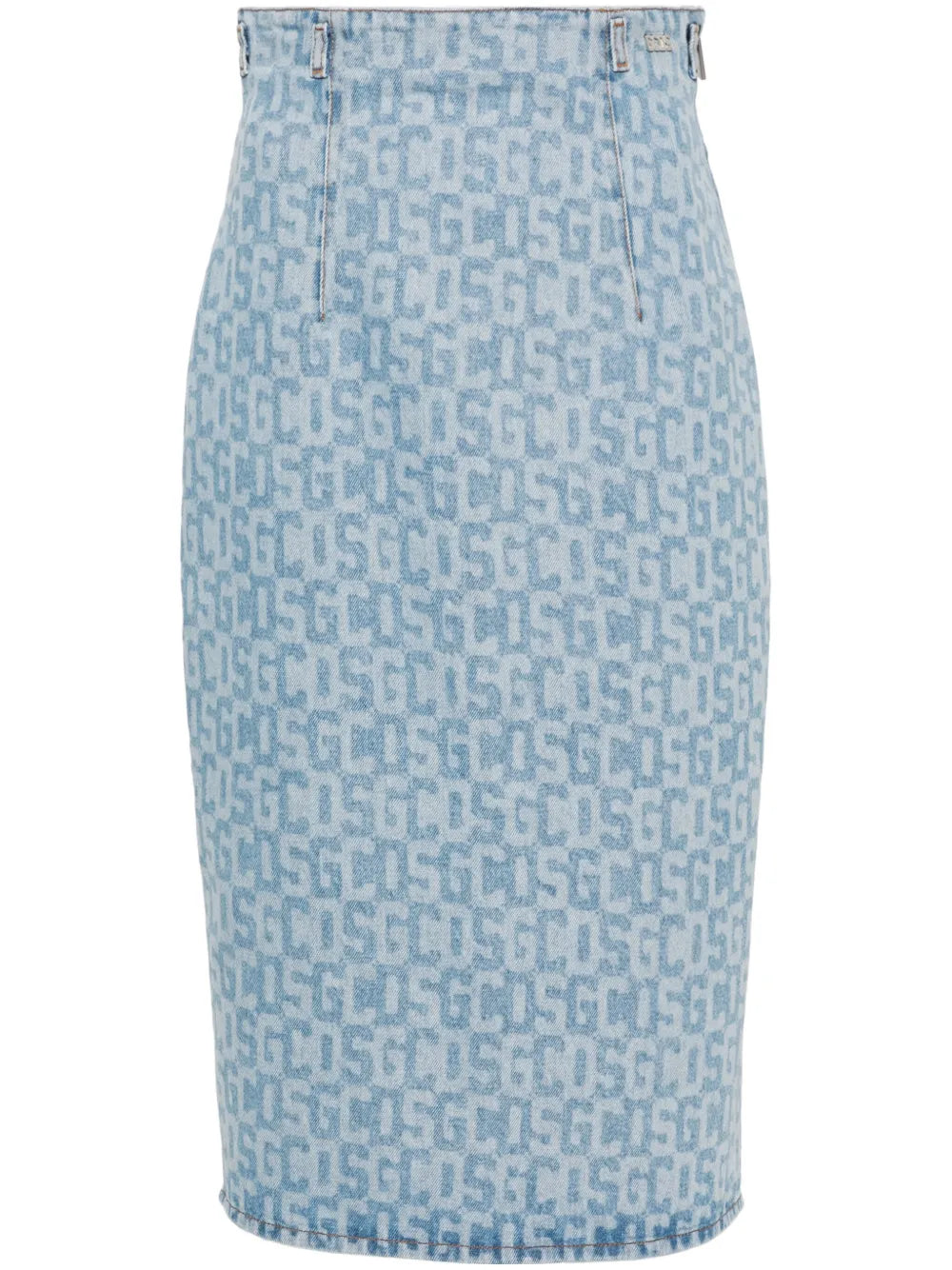 Monogram-Pattern Denim Pencil Skirt