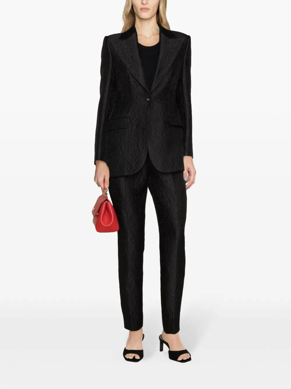 Floral-Jacquard Tailored Trousers