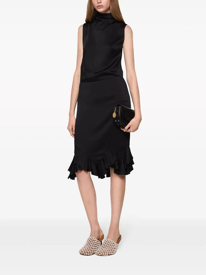 Ruffled Satin Midi Skirt