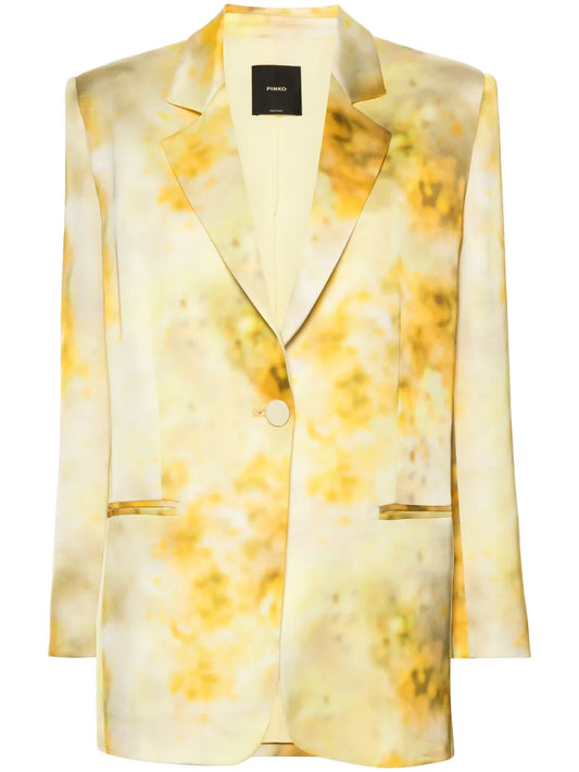 Faded-Floral-Print Satin Blazer