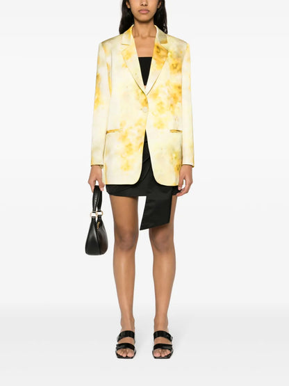 Faded-Floral-Print Satin Blazer