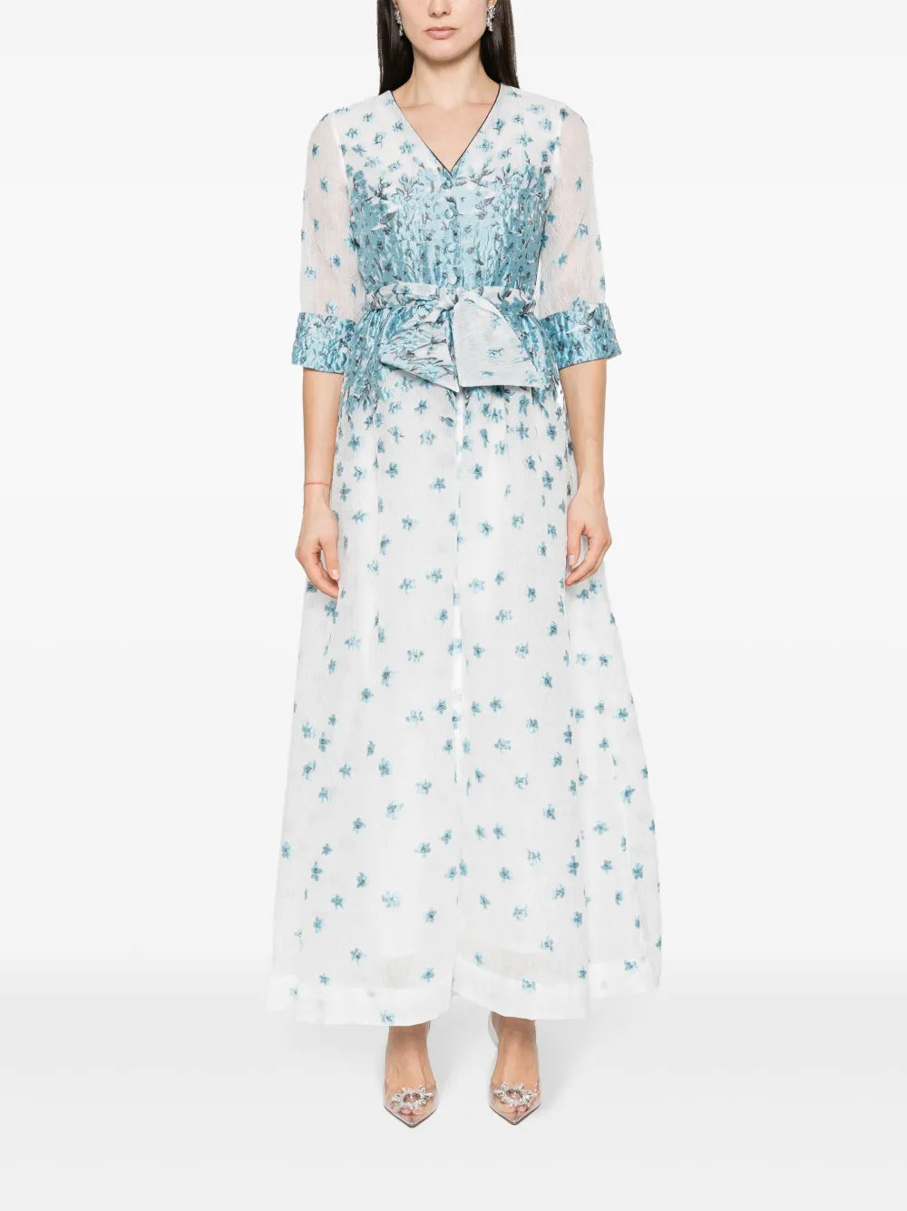 Petunia Floral-Jacquard Maxi Dress