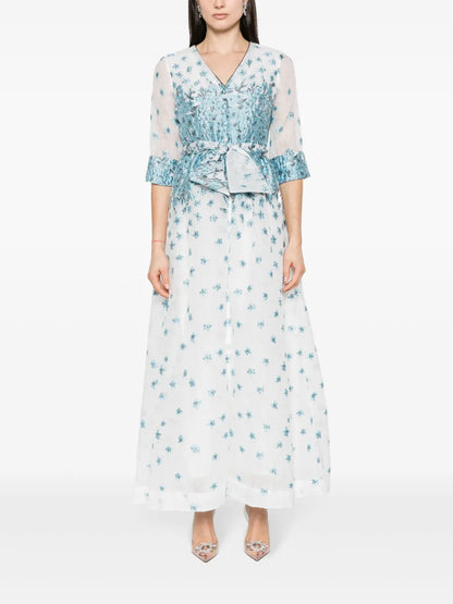 Petunia Floral-Jacquard Maxi Dress