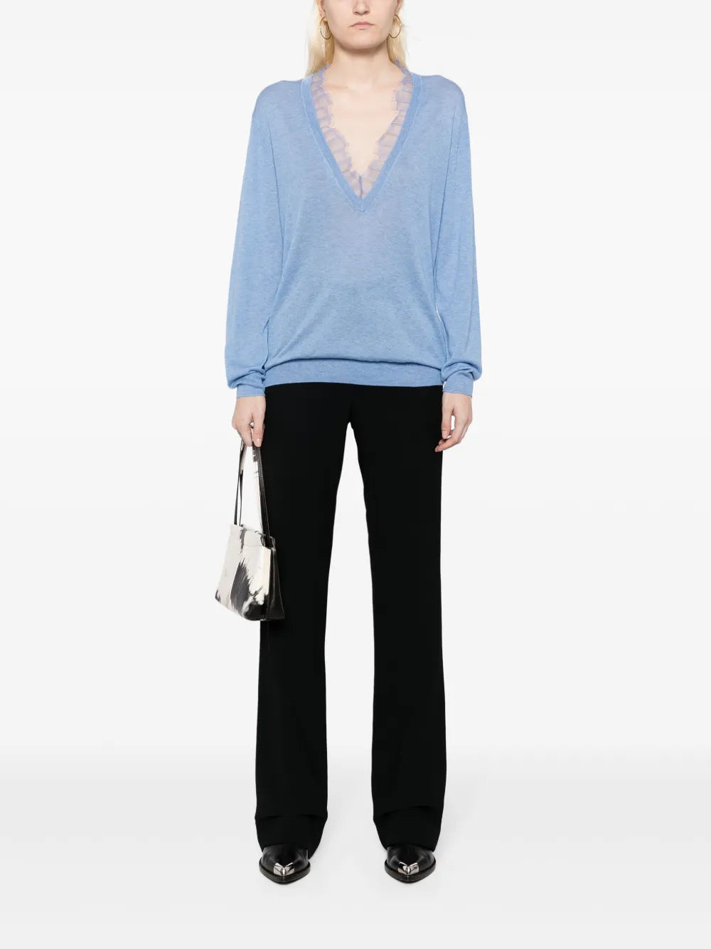 Lace-Trim Fine-Knit Jumper