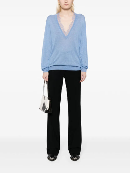 Lace-Trim Fine-Knit Jumper