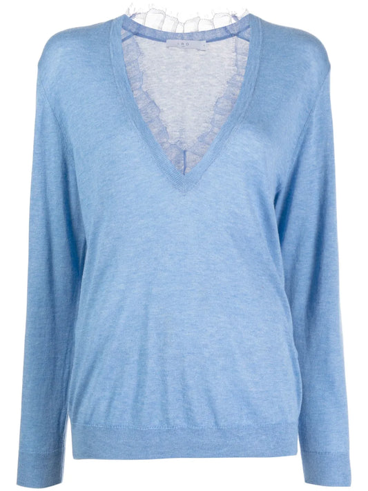 Lace-Trim Fine-Knit Jumper