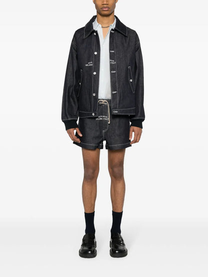 Embroidered-Logo Denim Bomber Jacket