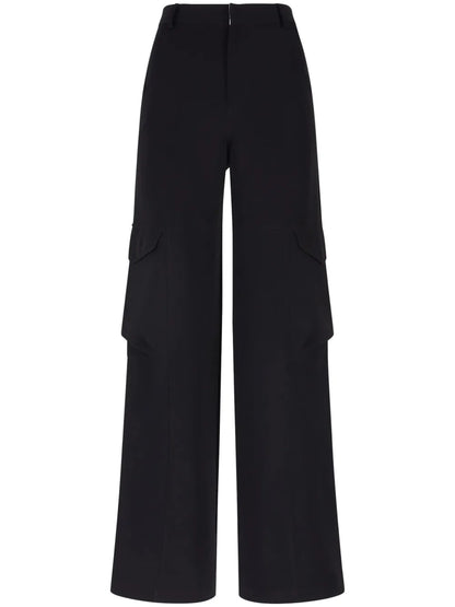 High-Waisted Gabardine Cargo Trousers