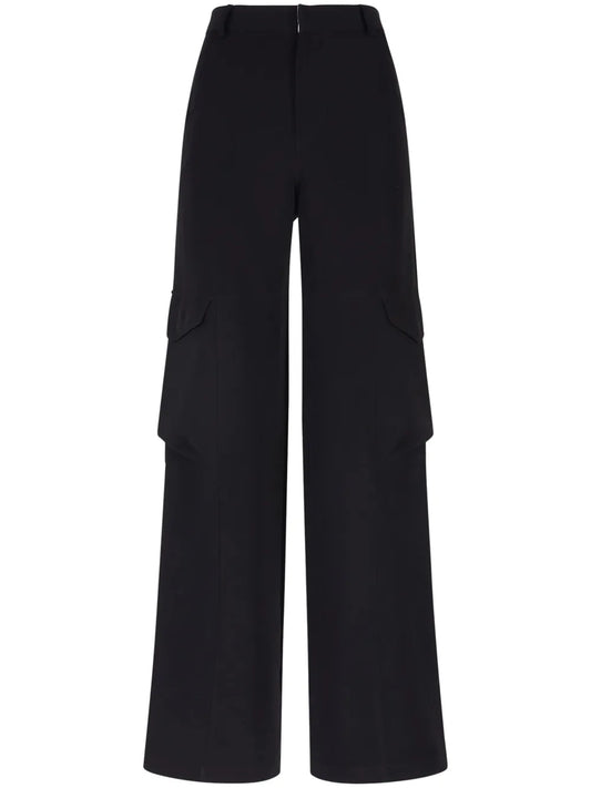 High-Waisted Gabardine Cargo Trousers
