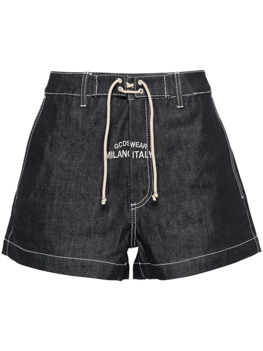 Embroidered-Logo Denim Shorts