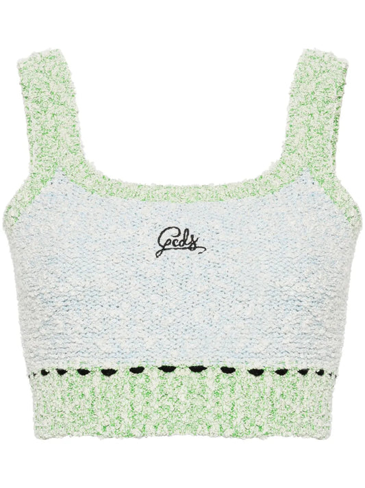 Logo-Embroidered Bouclé Cropped Top