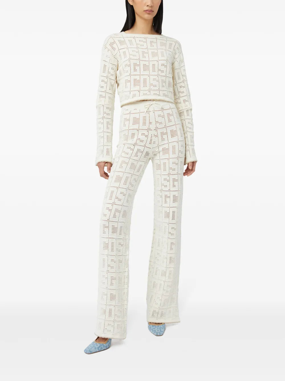 Monogram Crochet-Knit Trousers