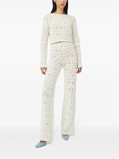 Monogram Crochet-Knit Trousers