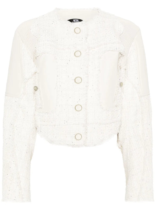Leather-Panel Tweed Jacket