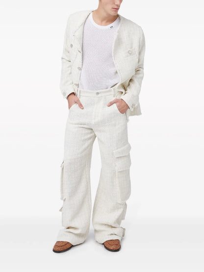 Sequin-Embellished Tweed Cargo Trousers
