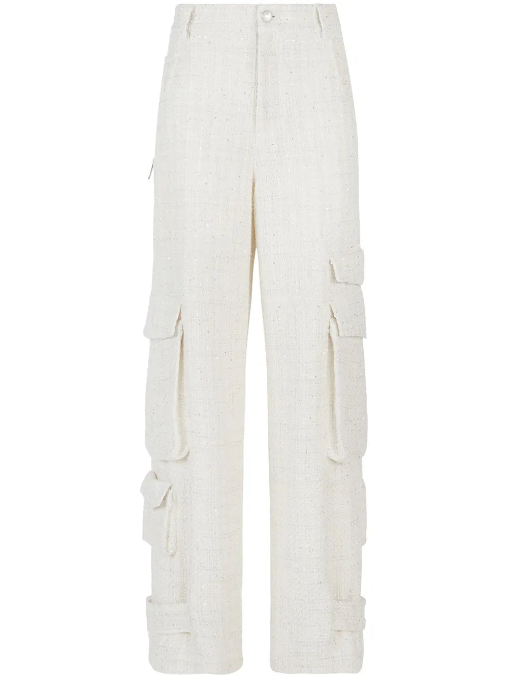 Sequin-Embellished Tweed Cargo Trousers