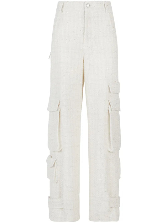 Sequin-Embellished Tweed Cargo Trousers