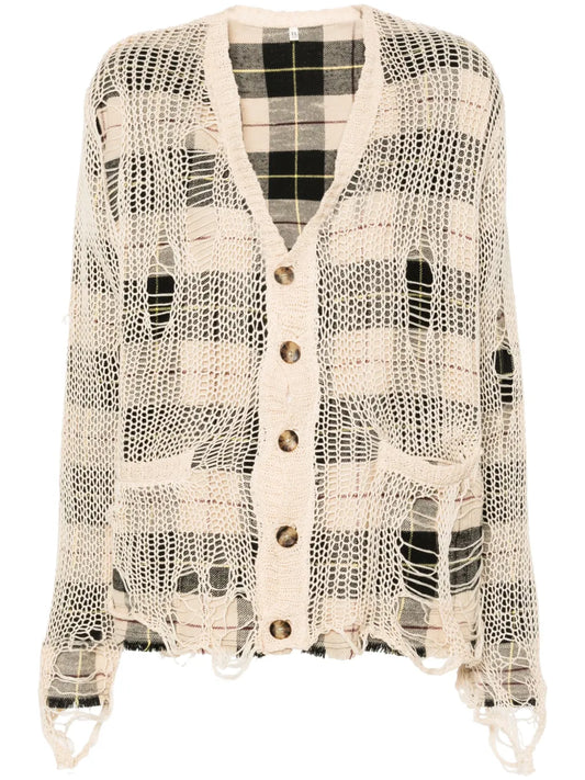 Distressed Open-Knit Cardigan