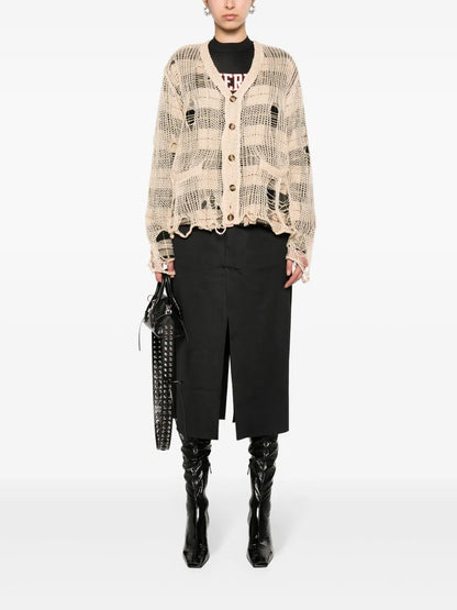 Distressed Open-Knit Cardigan