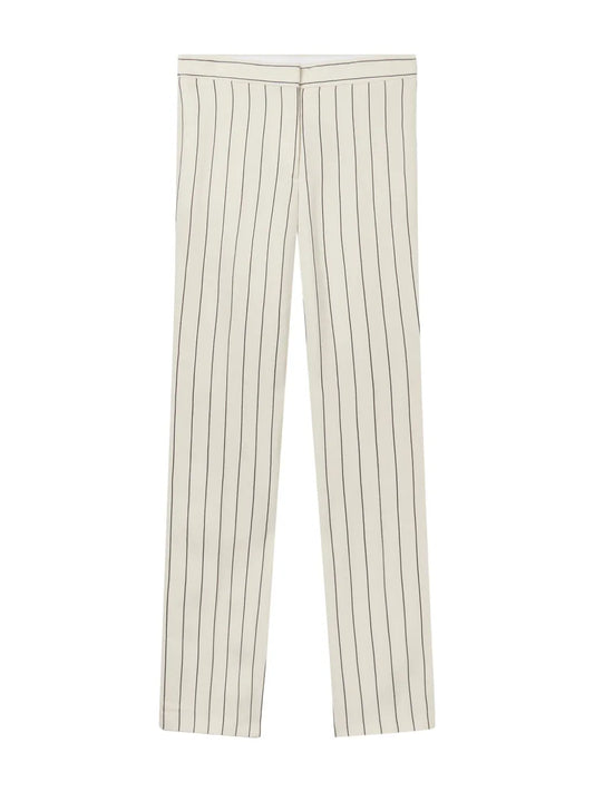 Pinstriped Mid-Rise Straight-Leg Trousers