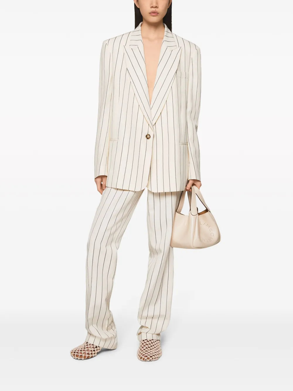 Pinstriped Mid-Rise Straight-Leg Trousers