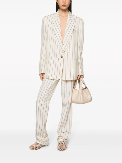 Pinstriped Mid-Rise Straight-Leg Trousers