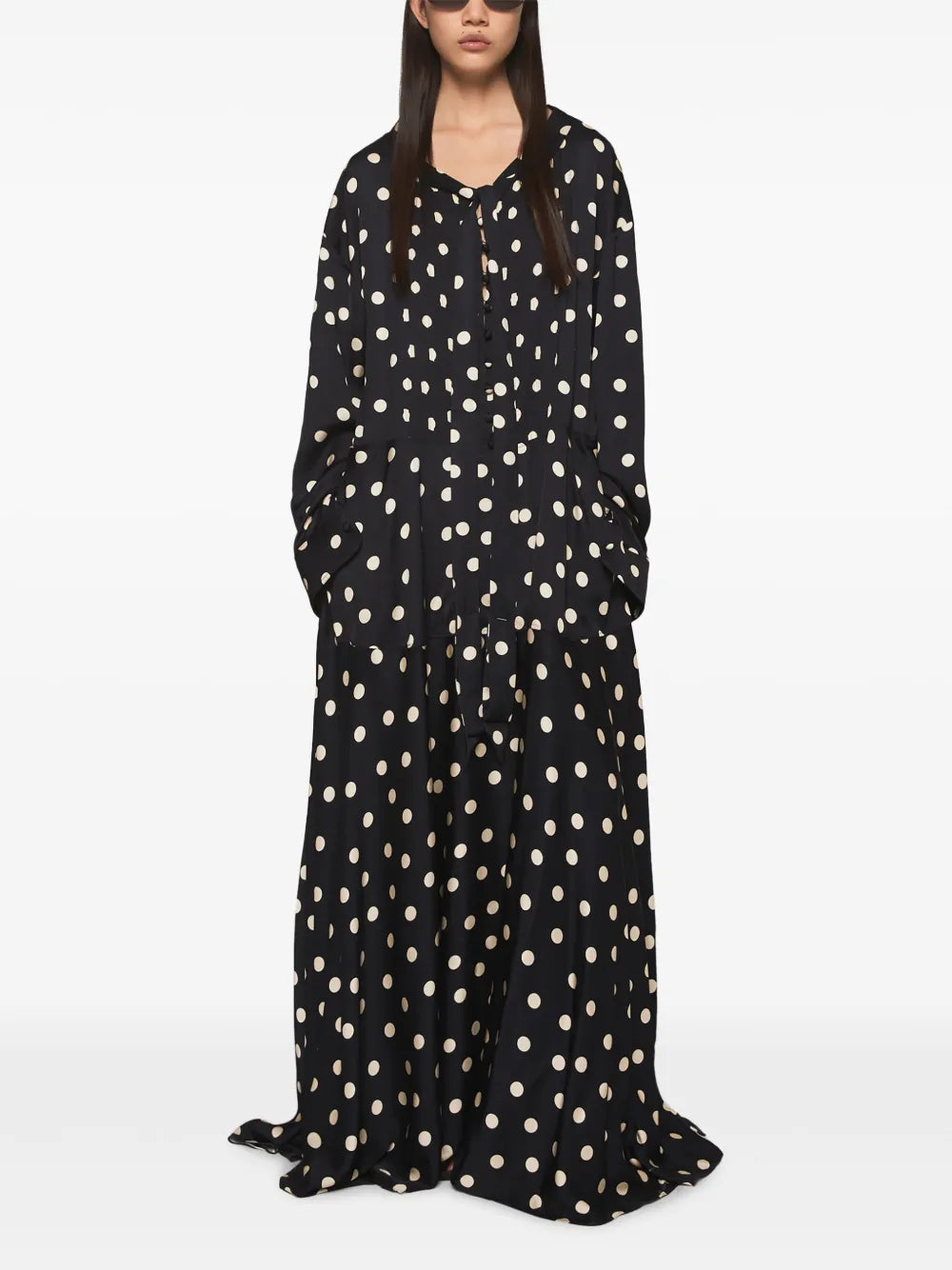 Polka-Dot Drop-Shoulder Maxi Dress