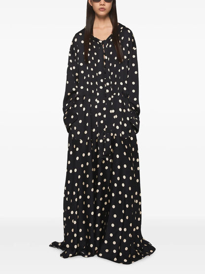 Polka-Dot Drop-Shoulder Maxi Dress